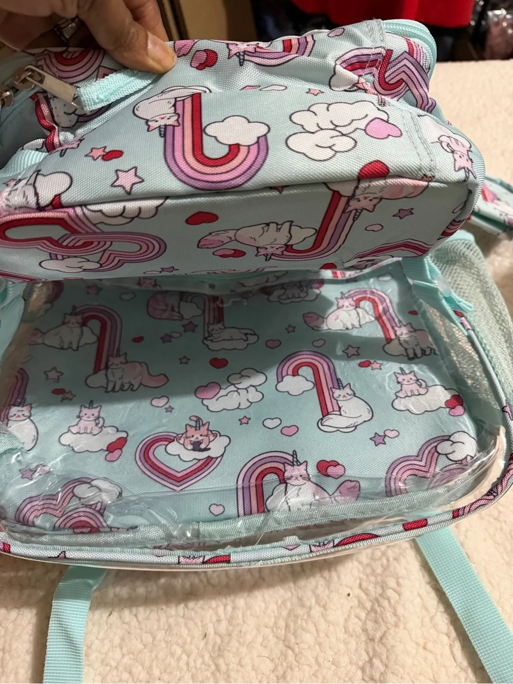 wonder nation Light Blue Unicorn & Cat Print Kids Backpack